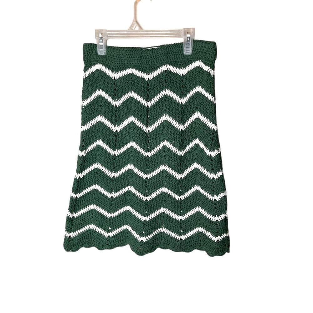Emory Park Crochet Green White Chevron Print Skirt‎ Size Large